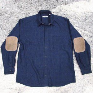 Firethorn Silver Shirt Mens Large Blue Wool Blend Button Up Leather Trim Classic